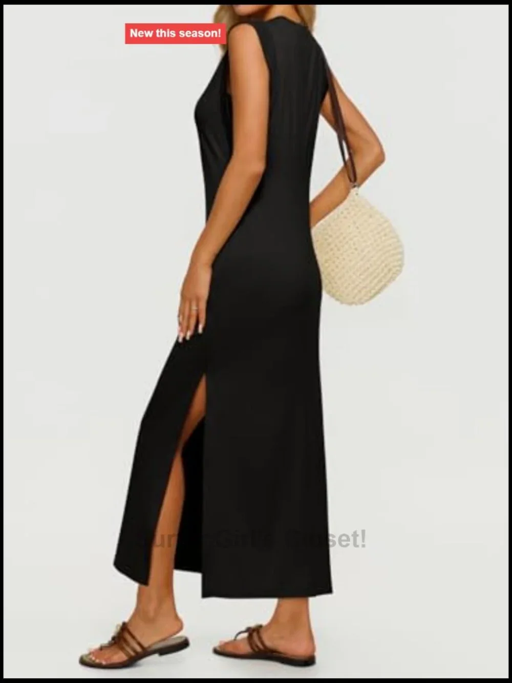 Women's Sleeveless Summer Maxi Dress with Pockets Side Slit Casual Beach